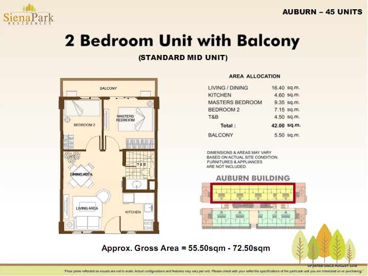 Siena 2 Bedroom Standard Rear unit