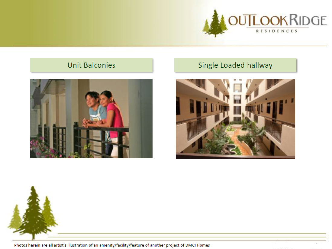 Outlook Ridge Residences Unit Balconies Single loaded hallway